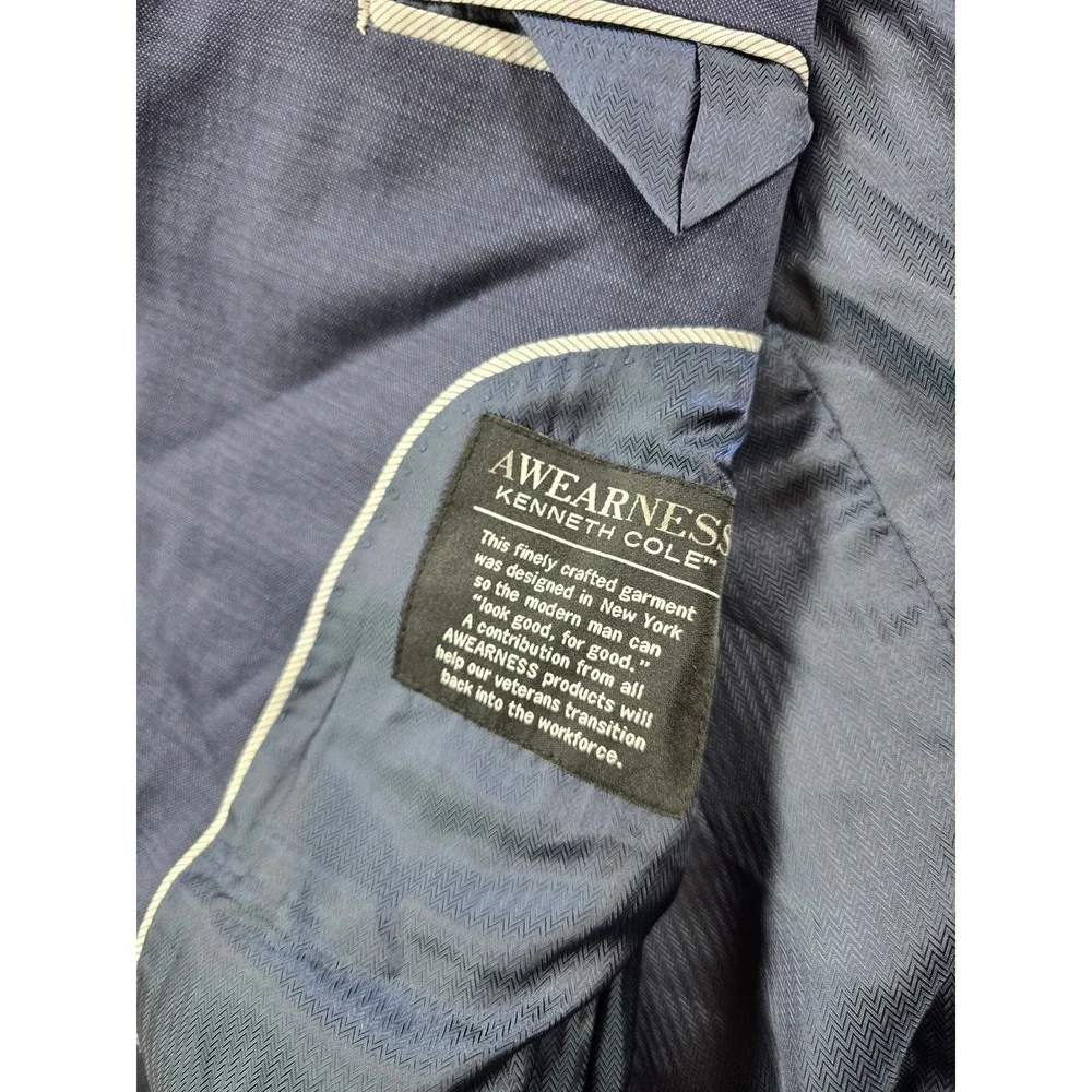 Kenneth Cole Suit Mens 42L 2 Piece Pants 36x32 Blue Wool Blend Slim Fit
